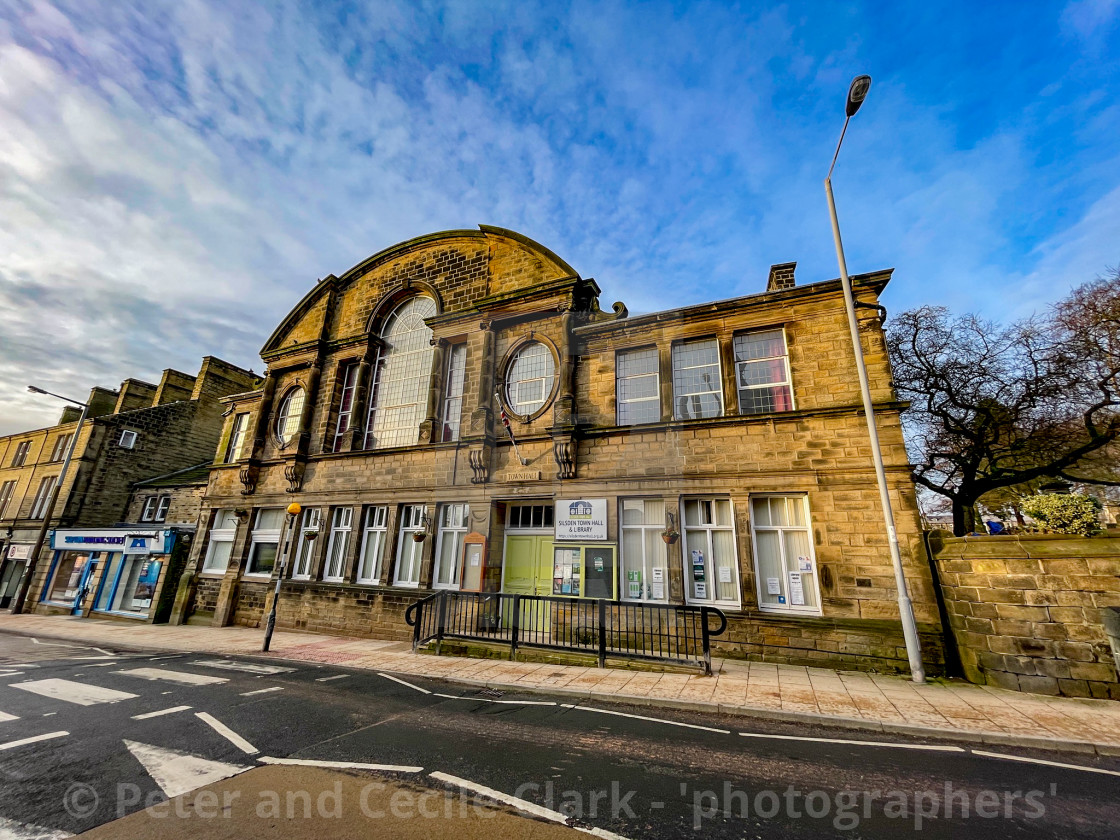 "Silsden Town Hall and Library, Silsden, Yorkshire, England, UK." stock image