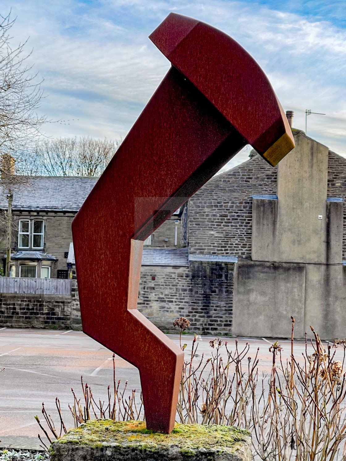 "Sculpture Dedicated to Silsden Town by the artist Sam Shendi, celebrating the Industrial History of Nail Making." stock image