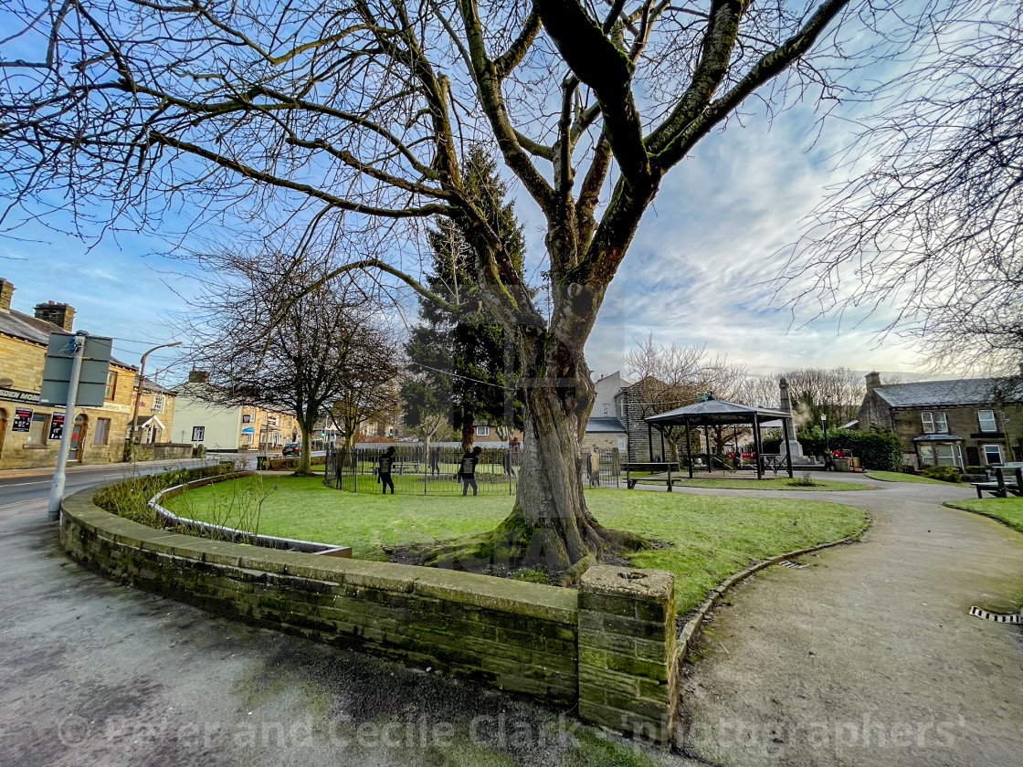 "Bandstand and War Memorial Garden, Silsden (Cobbydale) Yorkshire, England," stock image