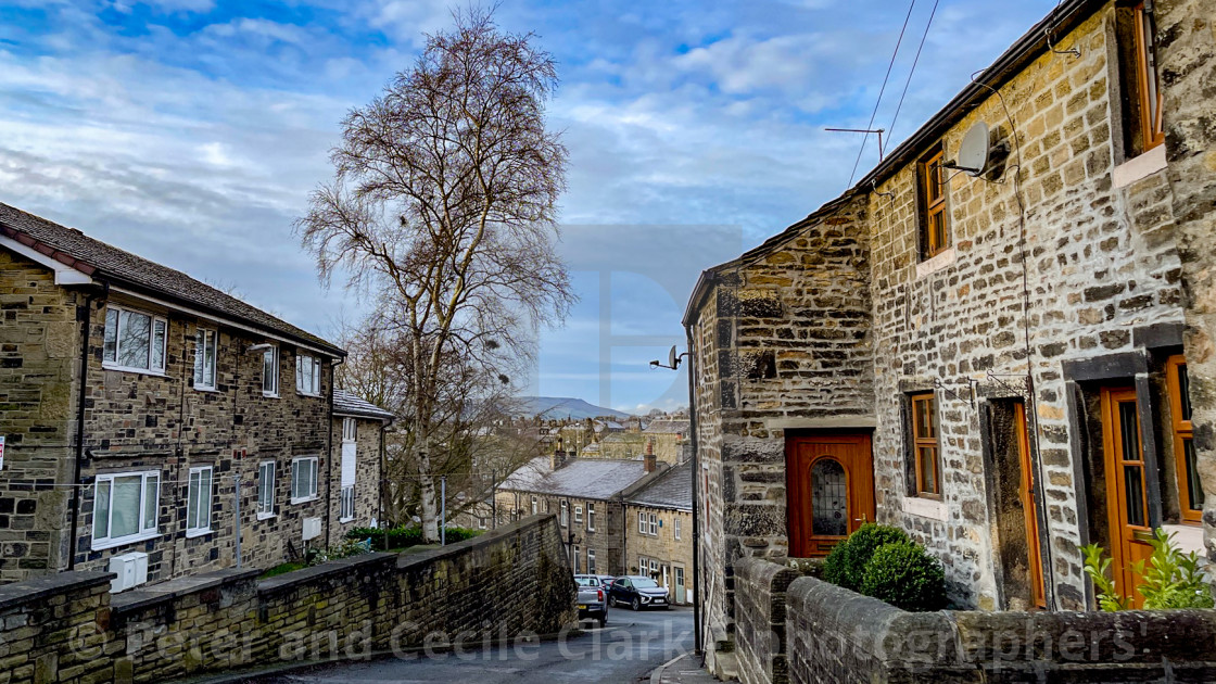 "Silsden Cottages, North Street, Cobbydale, Yorkshire, England." stock image