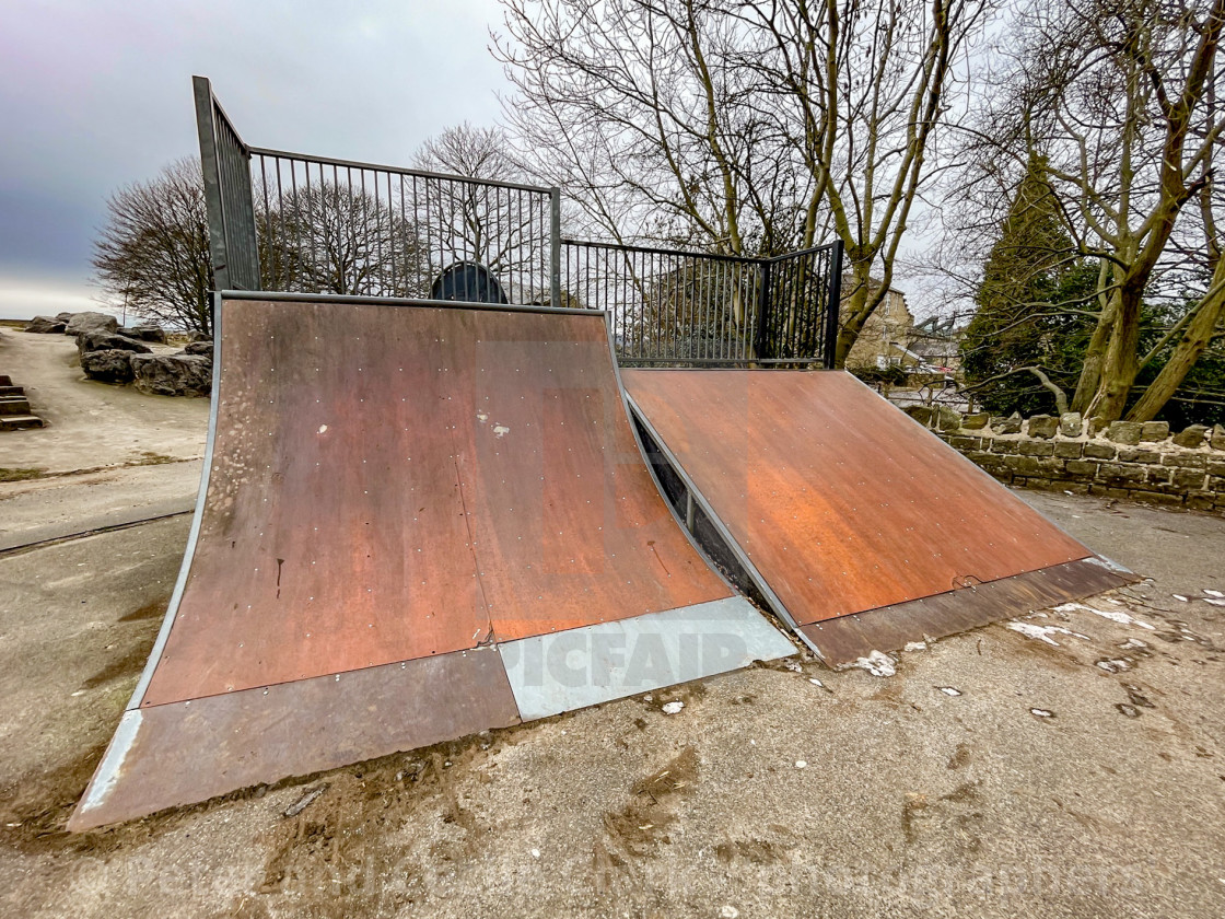 "Skatepark, Silsden, Cobbydale, Yorkshire, England." by Peter and Cecile Clark - 'photographers' - $8.59 "Skatepark, Silsden, Cobbydale, Yorkshire, England." stock image