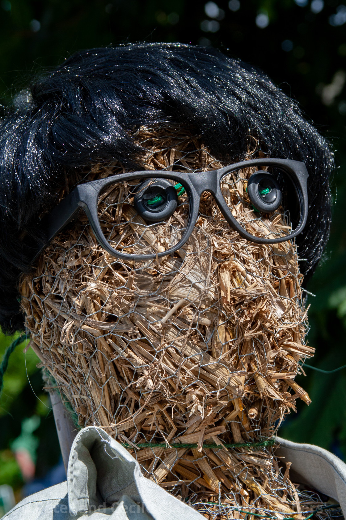 "Kettlewell Scarecrow Festival and Trail, Straw Scarecrow Head. Yorkshire Dales, England." stock image