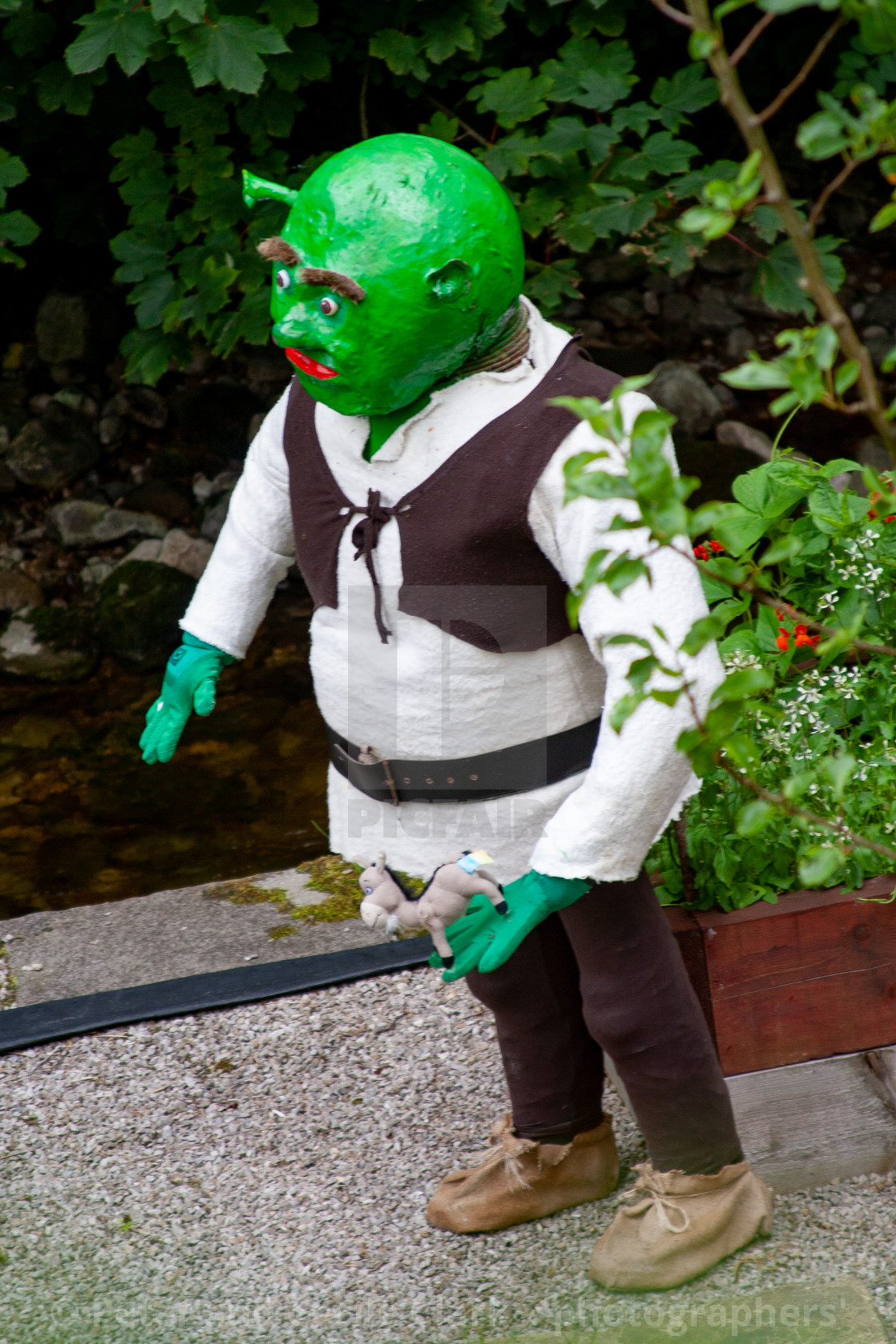 "Kettlewell Scarecrow Festival and Trail, Shrek. Yorkshire Dales, England." stock image