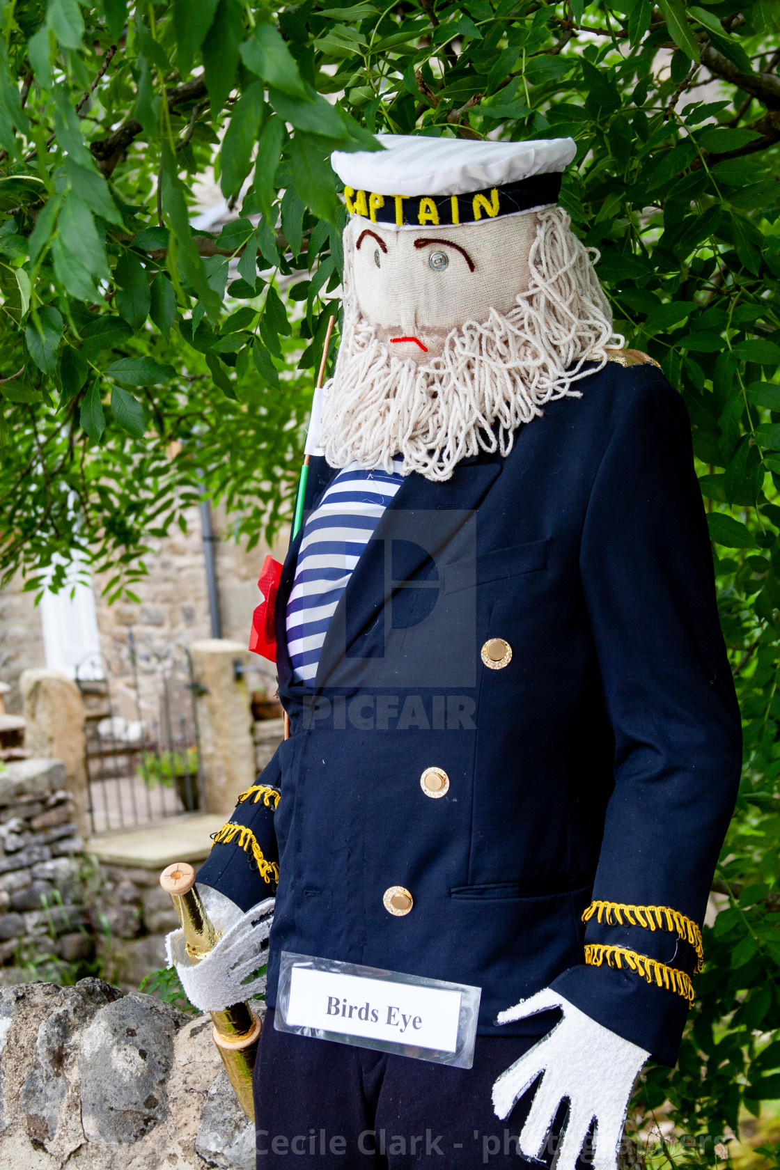 "Kettlewell Scarecrow Festival and Trail, Captain Birds Eye. Yorkshire Dales, England." stock image