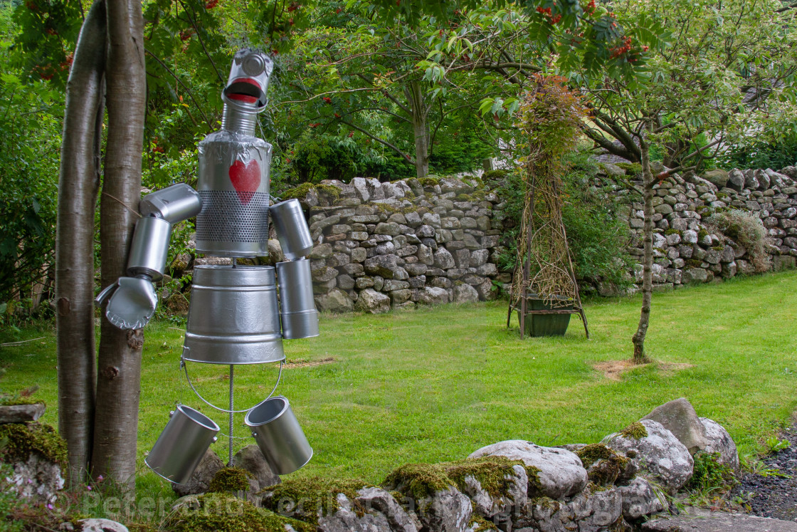 "Kettlewell Scarecrow Festival and Trail, Tin Man. Yorkshire Dales, England." stock image