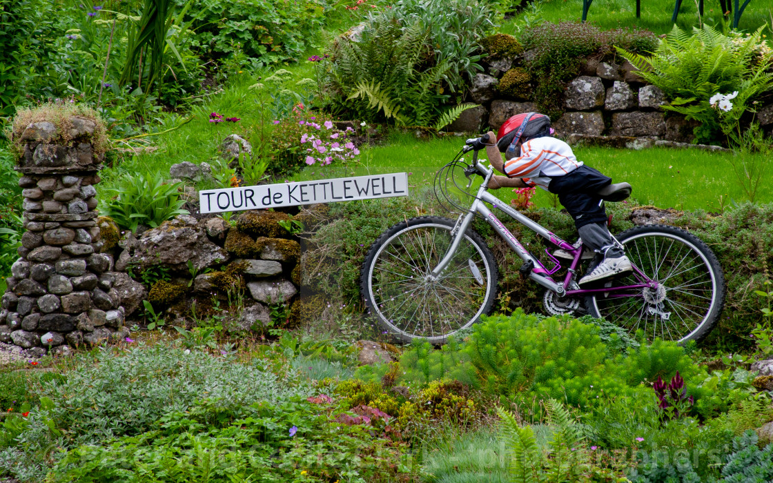 "Kettlewell Scarecrow Festival and Trail, Tour de Kettlewell. Yorkshire Dales, England." stock image