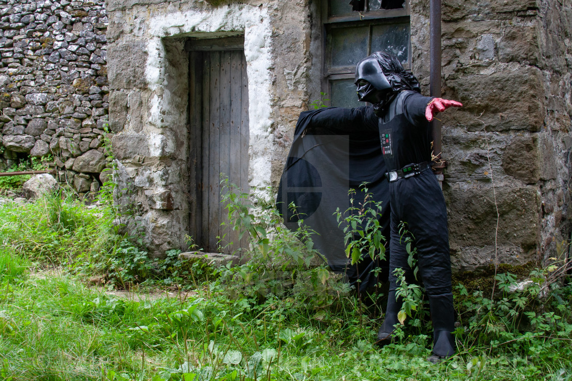 "Kettlewell Scarecrow Festival and Trail, Darth Vader, Star Wars. Yorkshire Dales, England." stock image