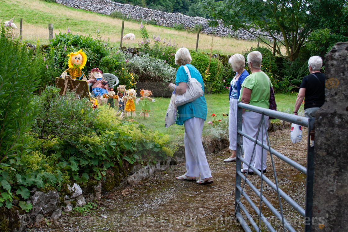 "Kettlewell Scarecrow Festival and Trail, School, Yorkshire Dales, England." stock image