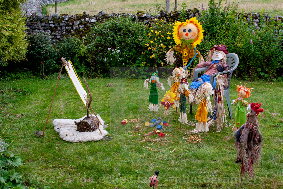 "Kettlewell Scarecrow Festival and Trail, School Time. Yorkshire Dales, England." stock image