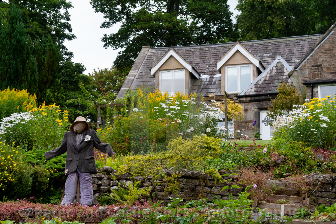 "Kettlewell Scarecrow Festival and Trail, Country Garden. Yorkshire Dales, England." stock image