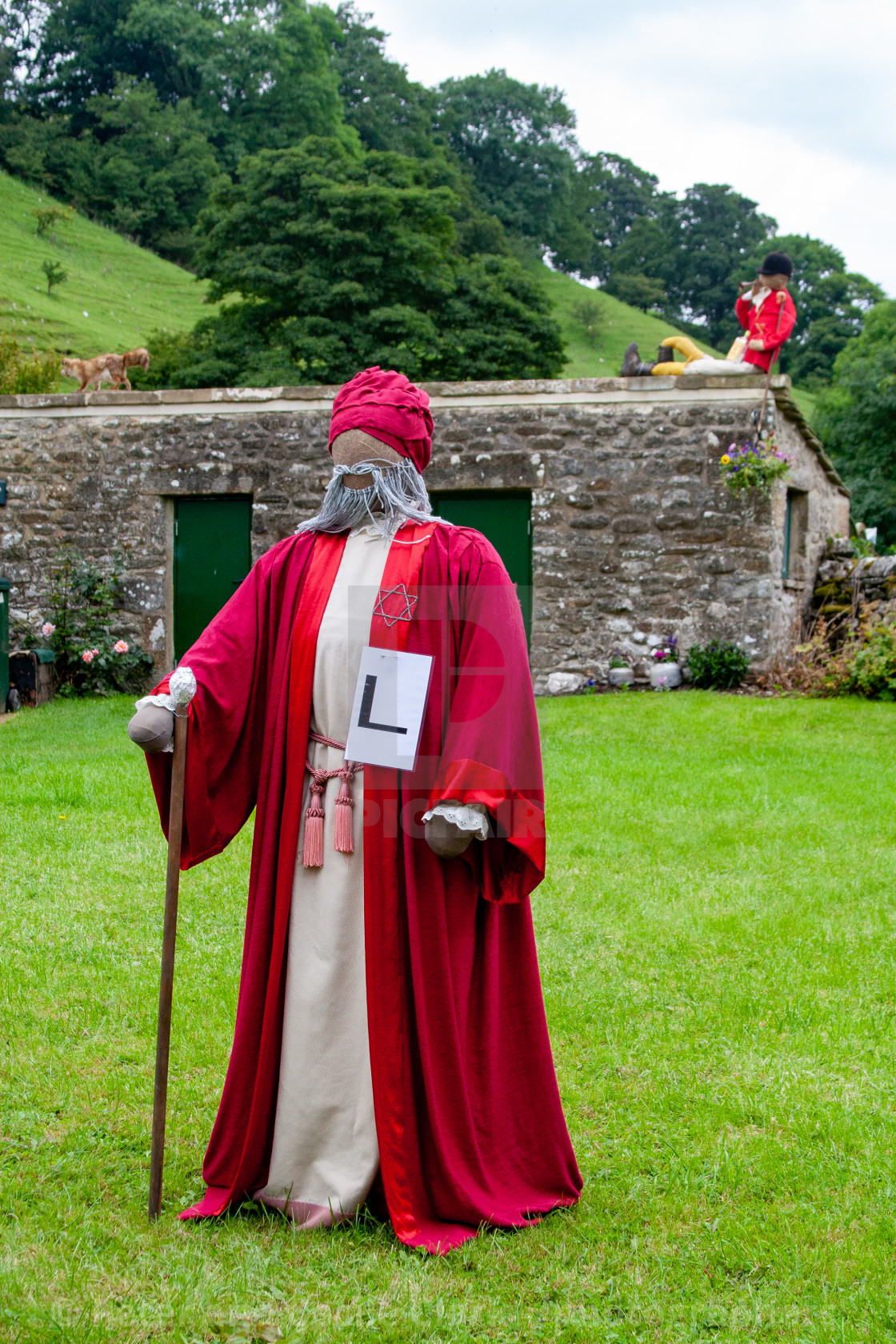 "Kettlewell Scarecrow Festival and Trail, Fox and Huntsman. Yorkshire Dales, England." stock image