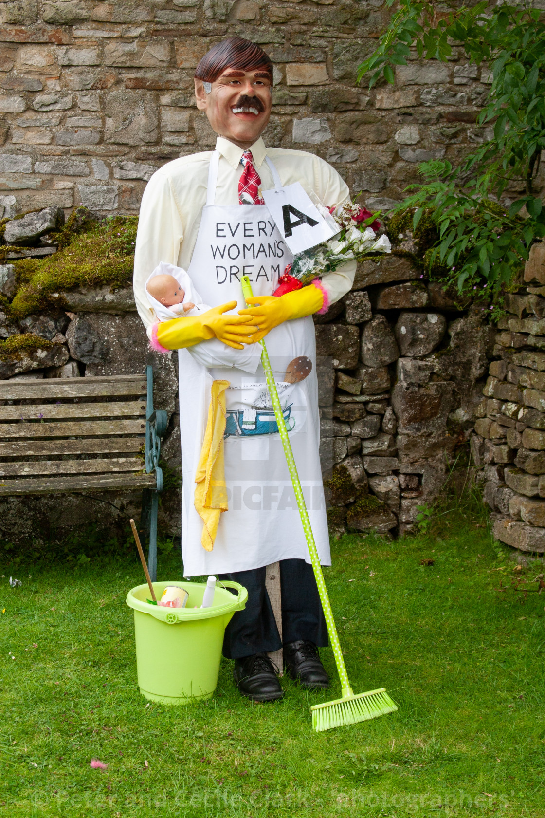 "Kettlewell Scarecrow Festival and Trail, House Husband, Yorkshire Dales, England." stock image