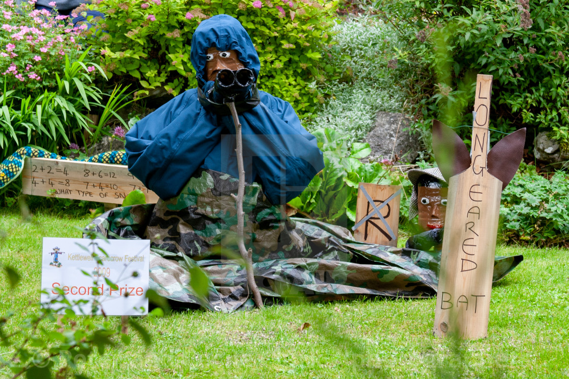 "Kettlewell Scarecrow Festival and Trail, Long Eared Bat. Yorkshire Dales, England." stock image