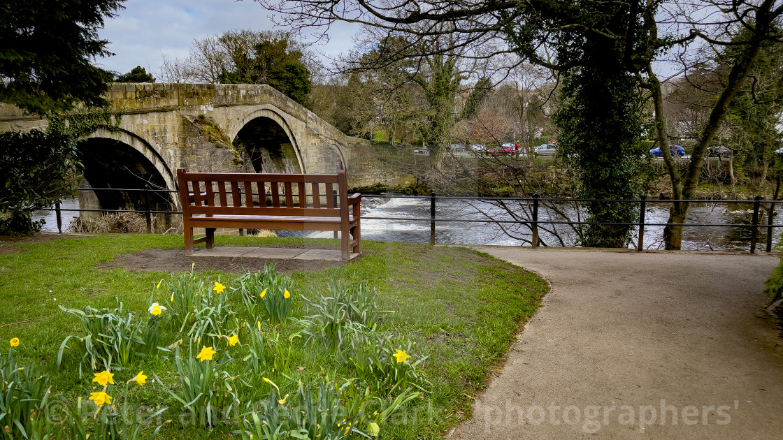 "The Old Bridge over the River Wharfe, Ilkley, Yorkshire, England." stock image