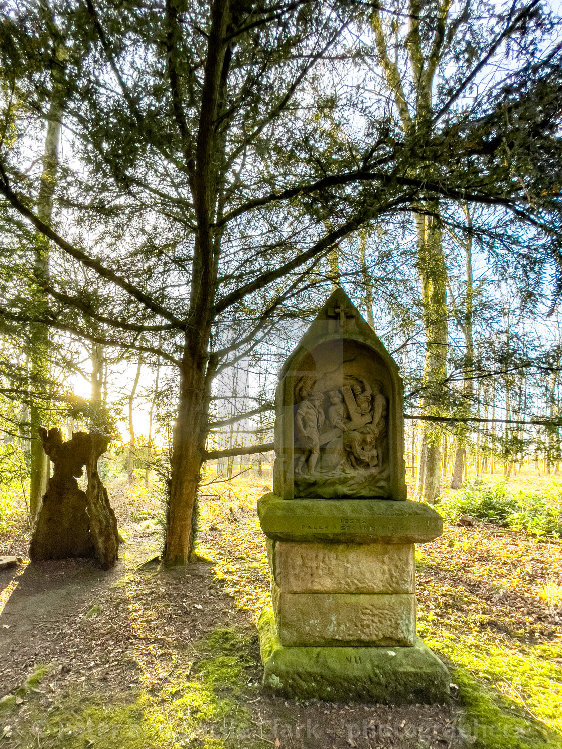 "Calvary, Stations of the Cross, Ilkley, West Yorkshire, Jesus falls a second time. England." stock image