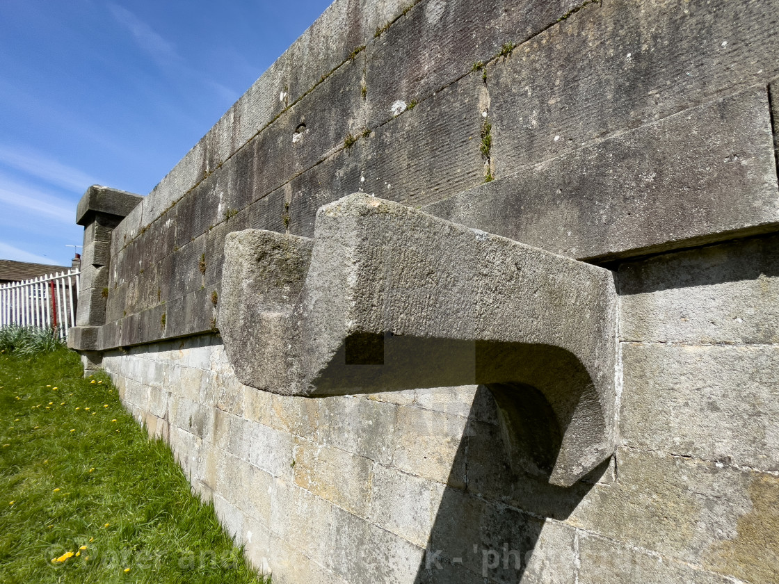 "Rainwater Spout, Burnsall Bridge over the River Wharfe, Yorkshire Dales, England." stock image