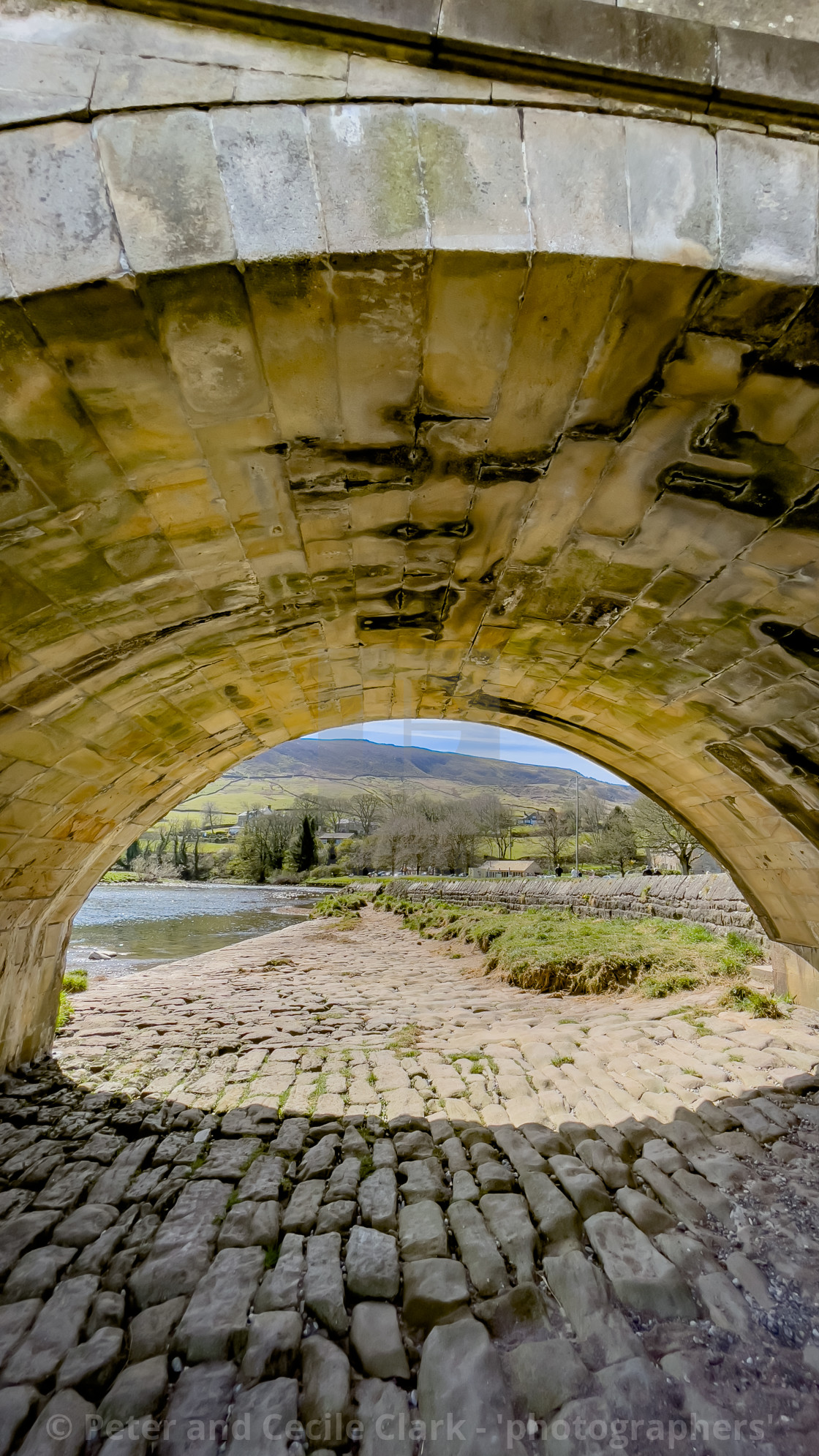 "View through Burnsall Bridge Flood Arch. Burnsall, Yorkshire." stock image