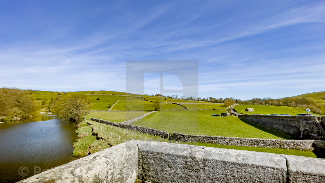 "Burnsall, Yorkshire, view over the River Wharfe," stock image