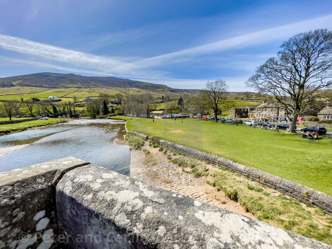 "Burnsall, Yorkshire, view over the River Wharfe," stock image