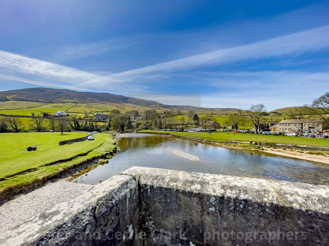 "Burnsall, Yorkshire, view over the River Wharfe" stock image