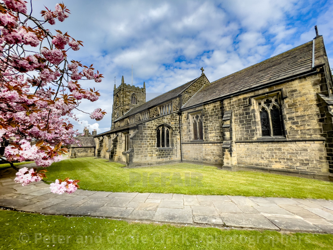 "Church, Ilkley, All Saints with Cherry Blossom. Ilkley" stock image