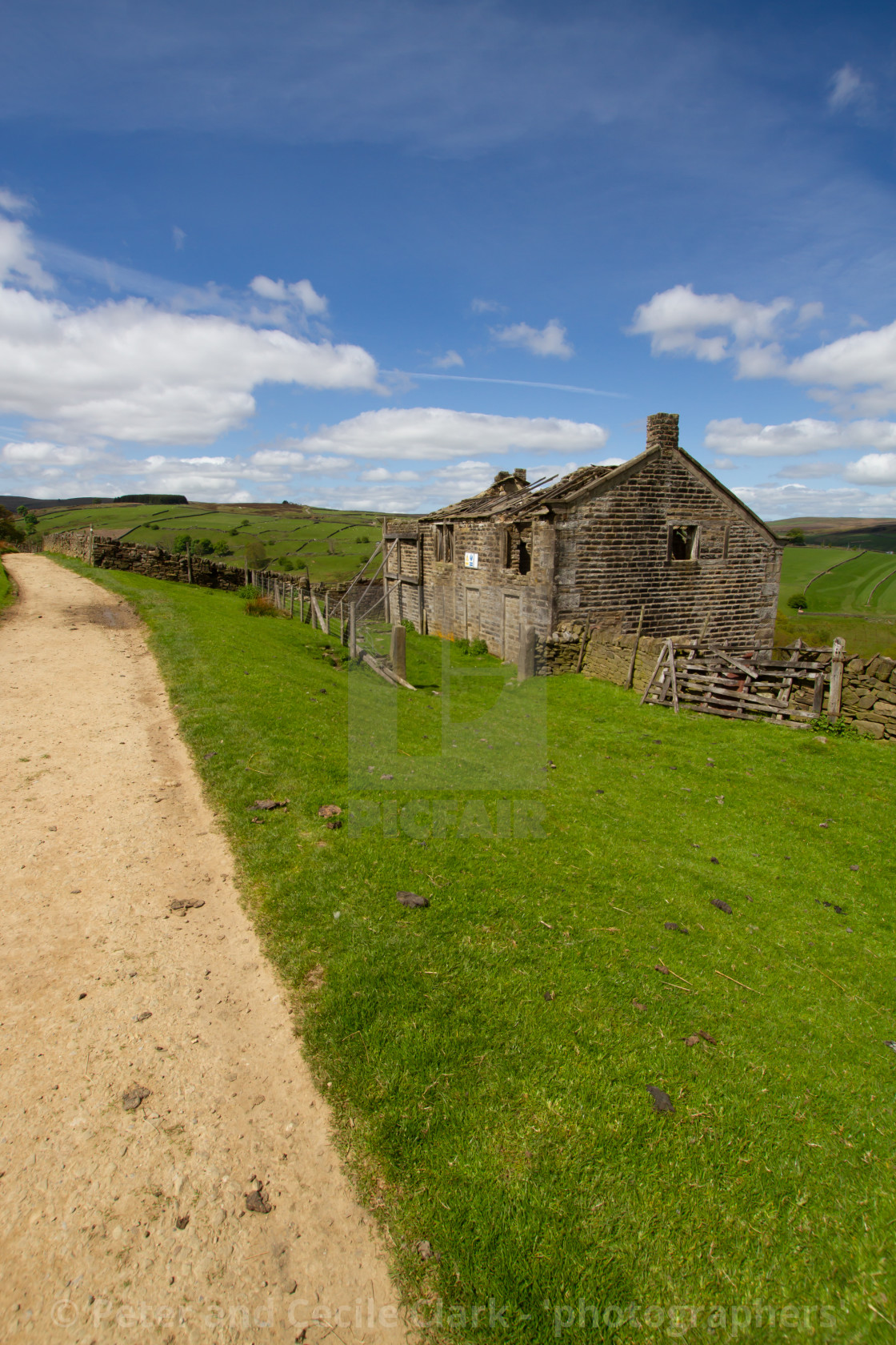 "Bronte Country, Derelict Farmhouse next to Footpath, Bronte Country, Footpath, The Bronte Way to Top Withens, a Derelict Farmhouse, Leading to Top Withens," stock image