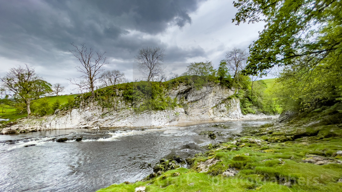 "River Wharfe at Loup Scar near Burnsall in the Yorkshire Dales." stock image