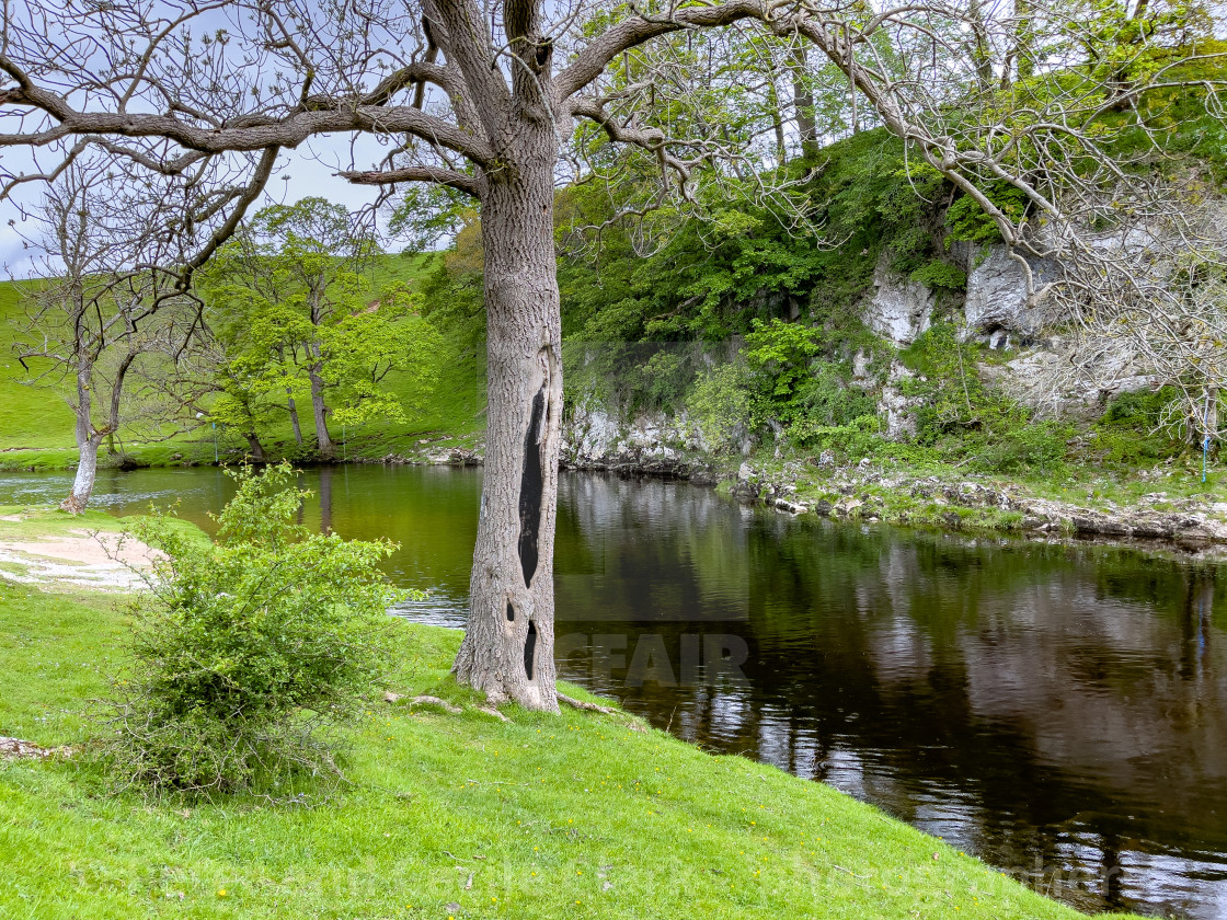 "River Wharfe at Loup Scar near Burnsall in the Yorkshire Dales." stock image