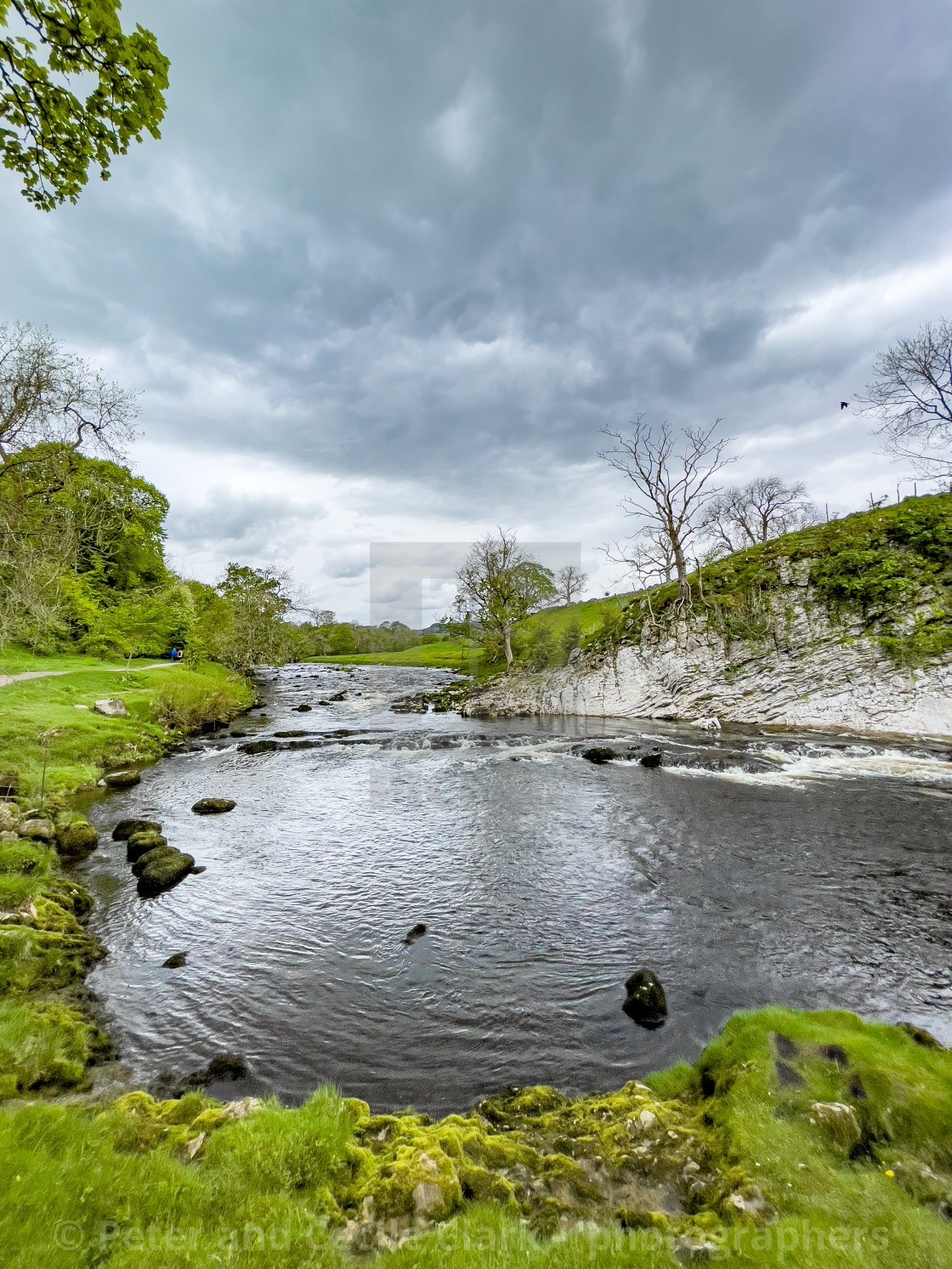 "River Wharfe at Loup Scar near Burnsall in the Yorkshire Dales." stock image