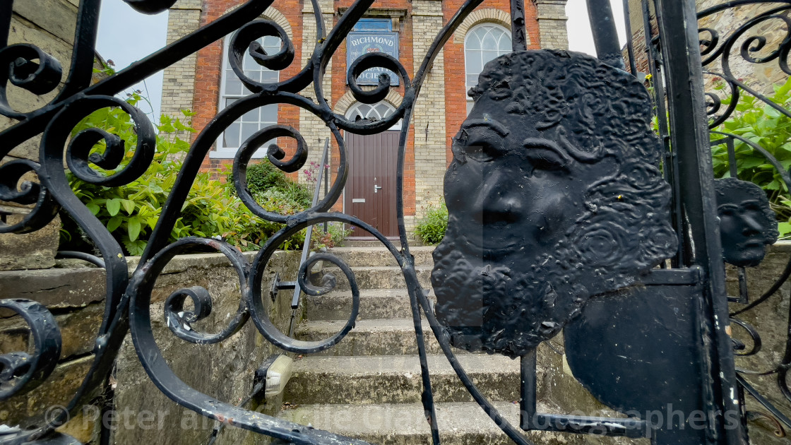 "Richmond Operatic Society Entrance Gate, Yorkshire." stock image