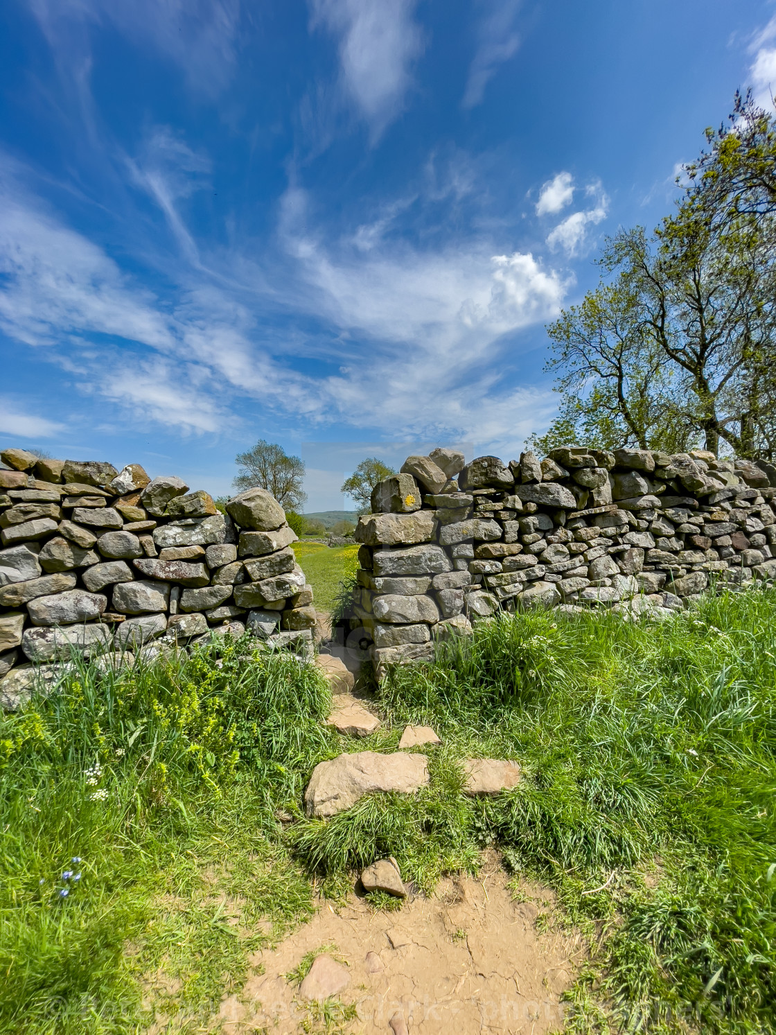 "Public Footpath Stile in Dry Stone Wall, Reeth, Swaledale." stock image