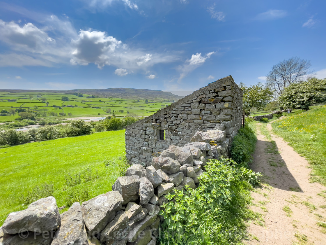 "Public Footpath and Field barn near Reeth, Swaledale." stock image