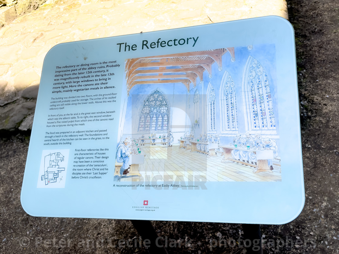 "Easby Abbey, Richmond. Refectory Information Display Board" stock image