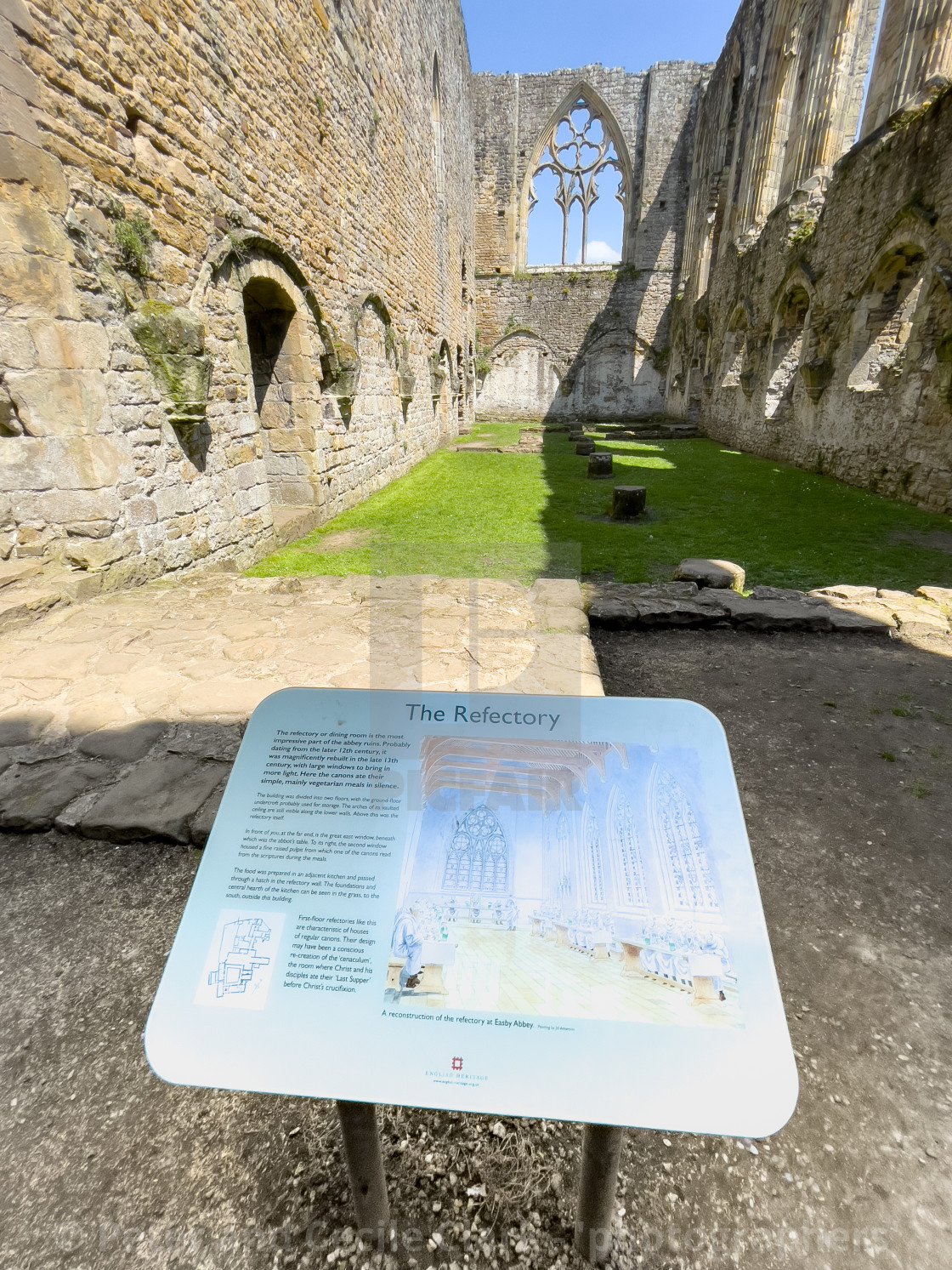 "Easby Abbey, Richmond. Refectory Information Display Board" stock image