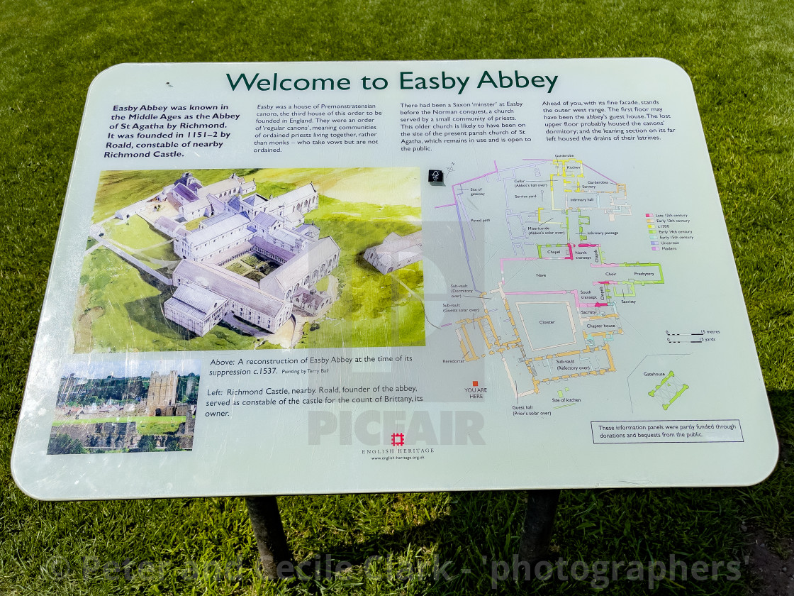 "Easby Abbey, Richmond. Information Display Board" stock image