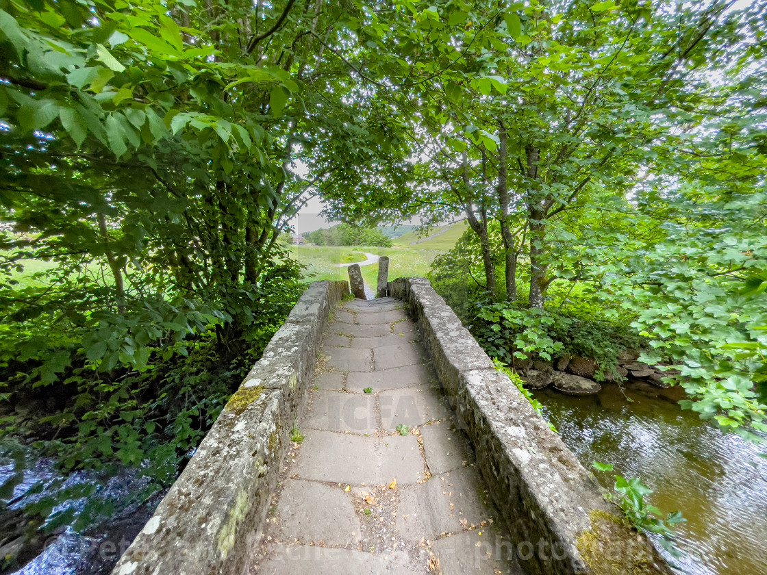 "Packhorse Bridge, Crossing Captain Beck, Linton in Craven." stock image