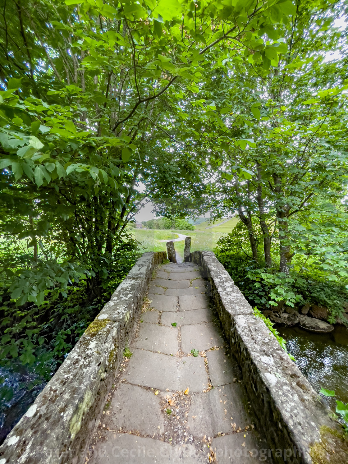 "Packhorse Bridge, Crossing Captain Beck, Linton in Craven." stock image