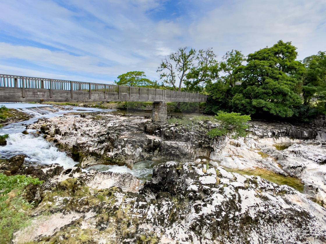 "Linton Lower Falls, River Wharfe." stock image