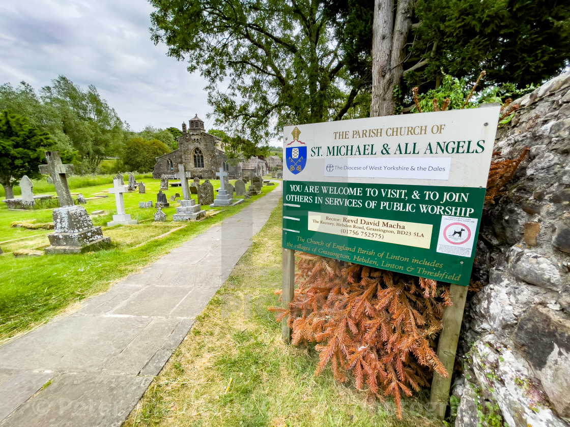 "Parish Church, St Michael and All Angels, Linton in Craven." stock image