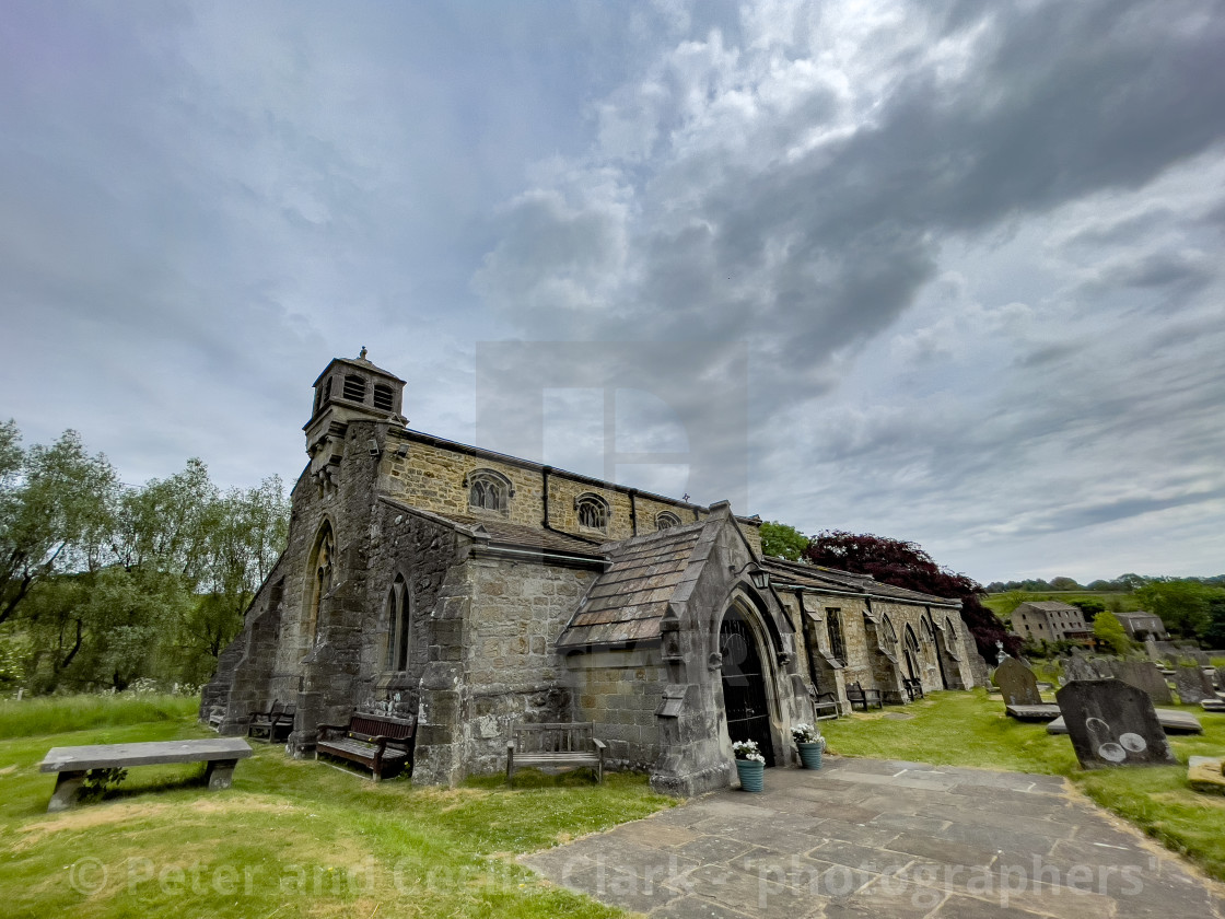 "Parish Church, St Michael and All Angels, Linton in Craven." stock image