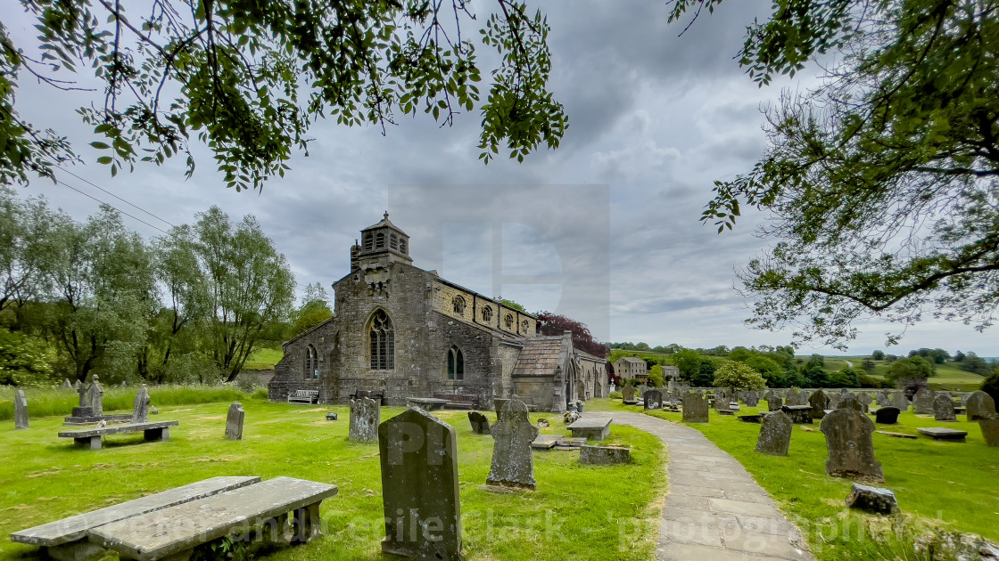 "Parish Church, St Michael and All Angels, Linton in Craven." stock image