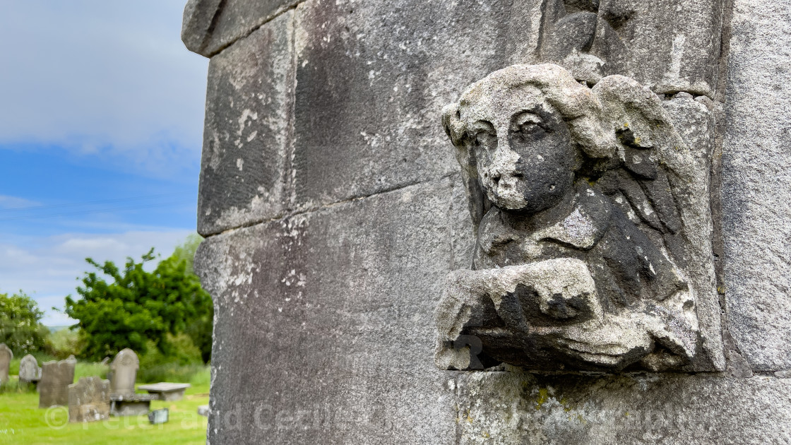 "Parish Church, St Michael and All Angels, Linton in Craven. Carved Angels at Porch Entrance." stock image