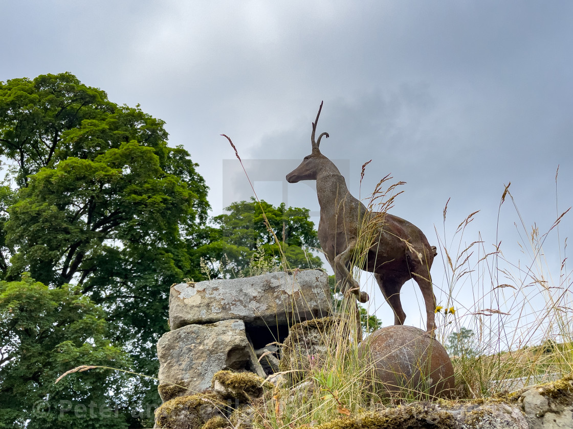 "Barden Tower, a Historic Hunting Lodge. Deer at Entrance." stock image