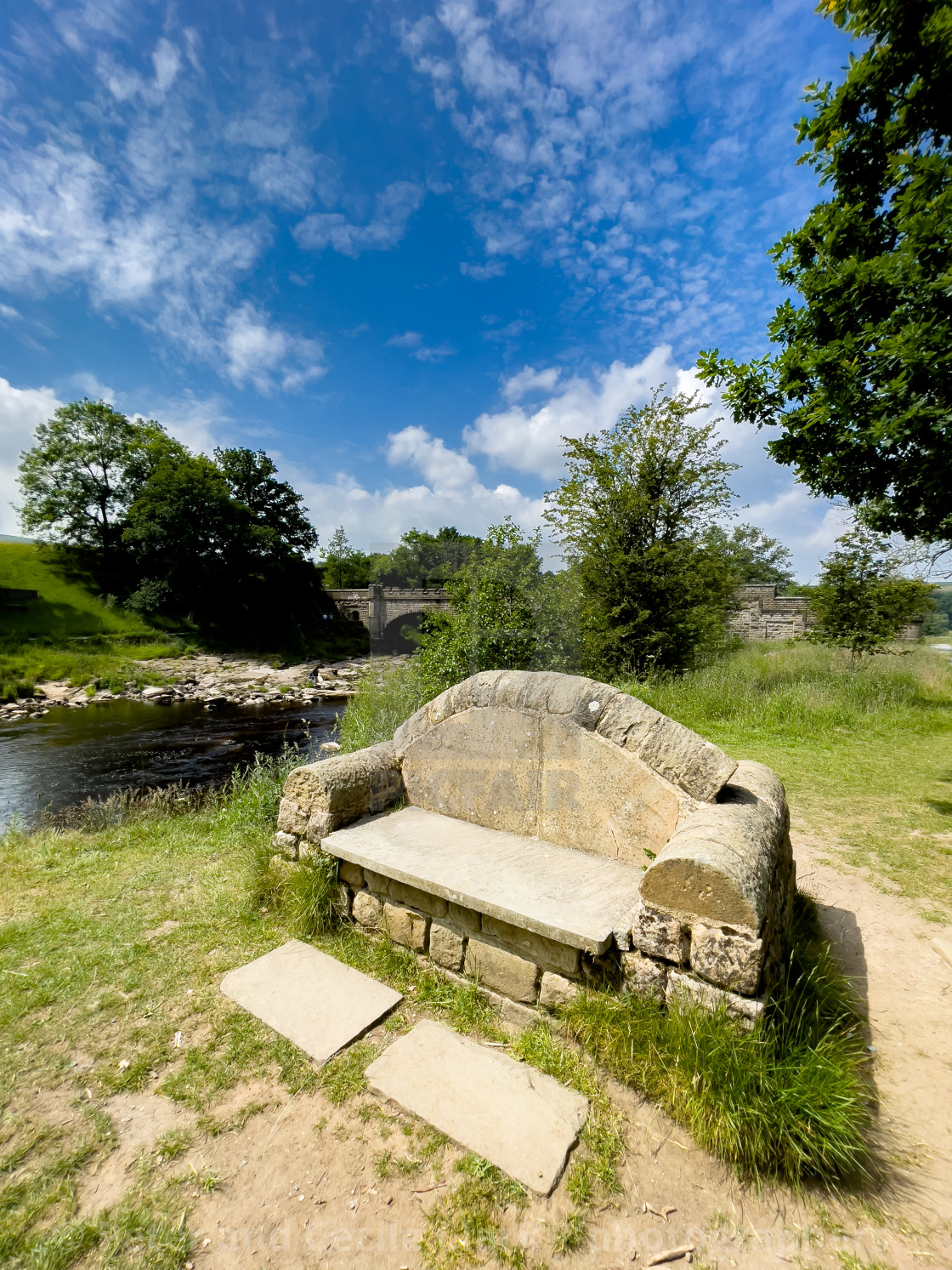 "Stone Seat, Nidd Aquaduct, River Wharfe." stock image