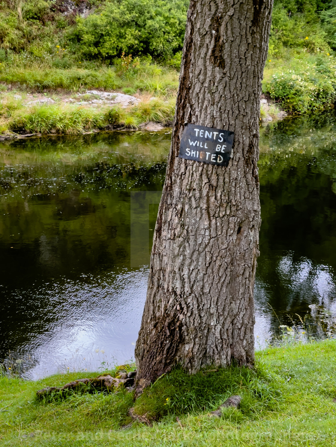 "'Tents Will Be Shifted' Warning Sign" by Peter and Cecile Clark - 'photographers' - $15.24 "'Tents Will Be Shifted' Warning Sign" stock image