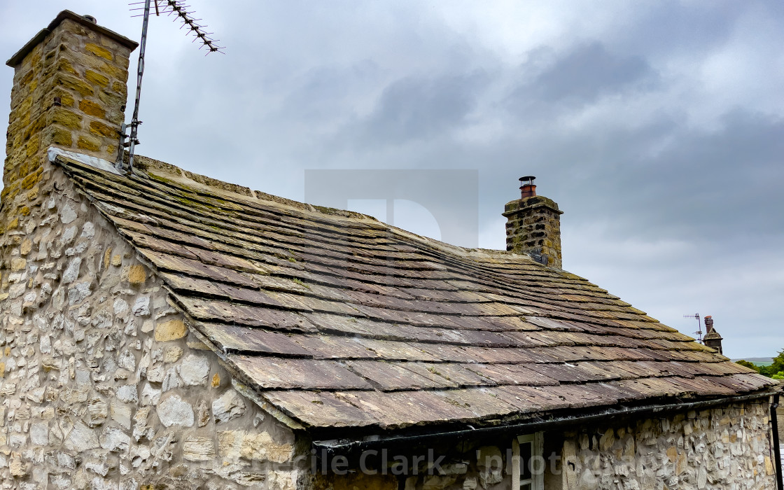 "Grassington, Stone Slate Roof, Yorkshire Dales." stock image