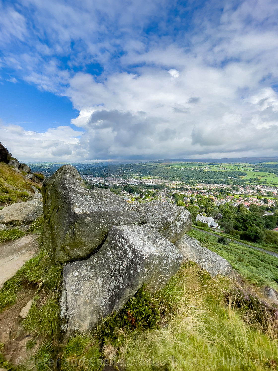 "Ilkley Moor, Rock Outcrop overlooking Ilkley." stock image