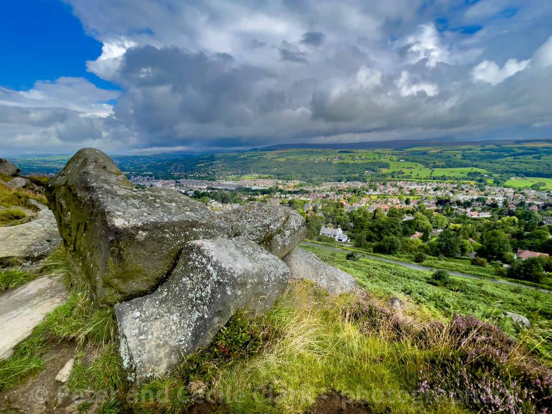 "Ilkley Moor, Rock Outcrop overlooking Ilkley." stock image