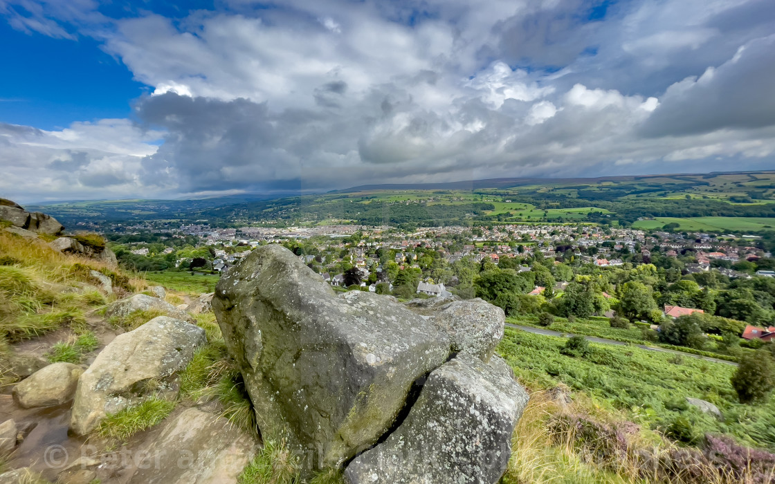 "Ilkley Moor, Rock Outcrop overlooking Ilkley." stock image