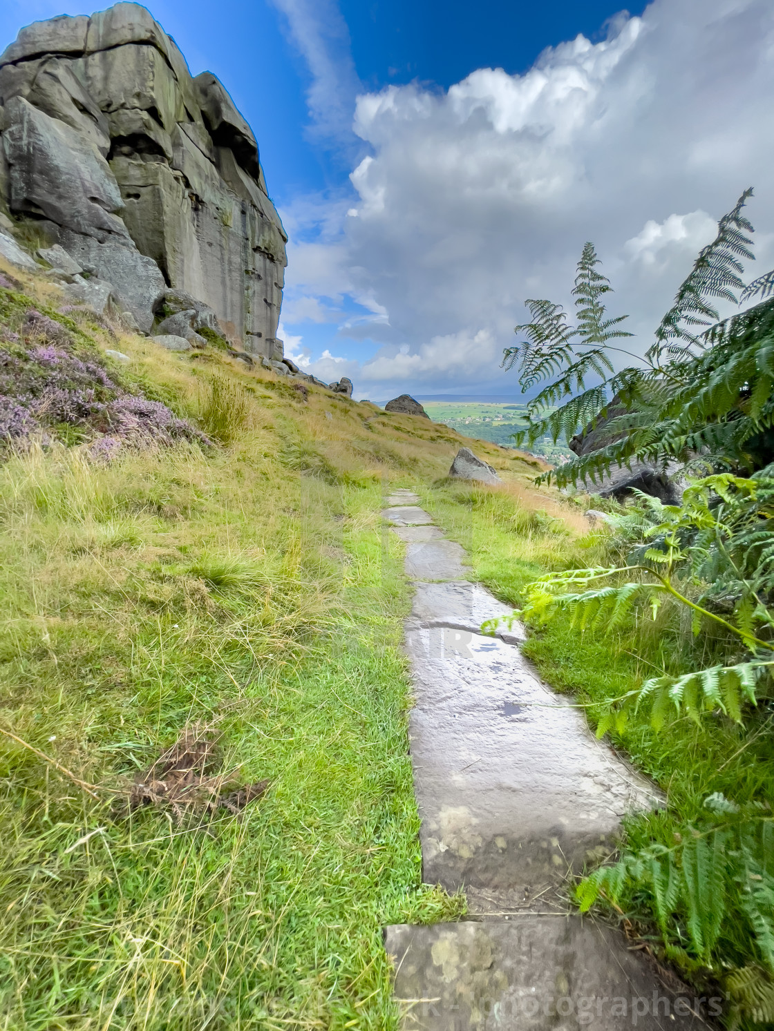 "Ilkley Moor, Rock Outcrop overlooking Ilkley." stock image